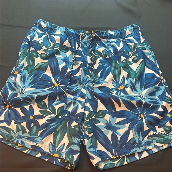 Nautica Blue and White Swim Trunks with Tropical Print, Men’s Large - Picture 1 of 7